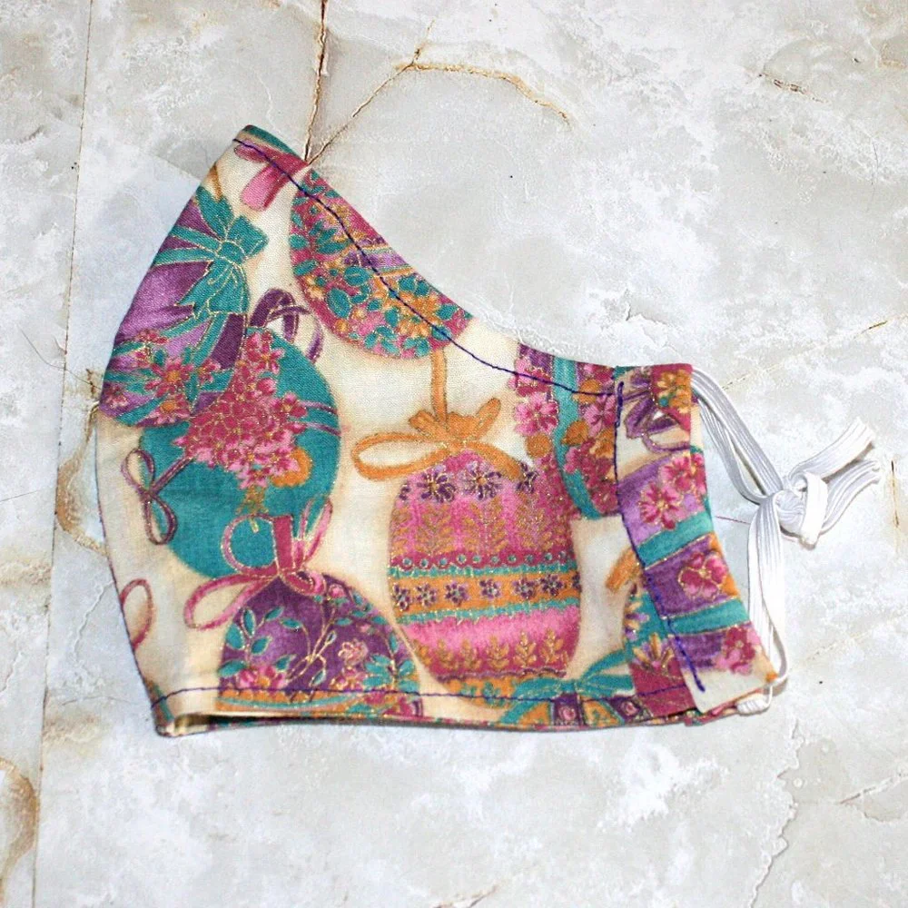 HAND CRAFTED Face Mask Easter Ribbon Eggs Adult Cloth Fabric Print - Shield